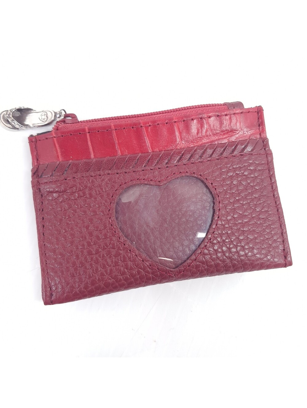 Brighton Red Leather Coin Purse & ID Card Pocket Wallet Mini Heart Zip flip flop